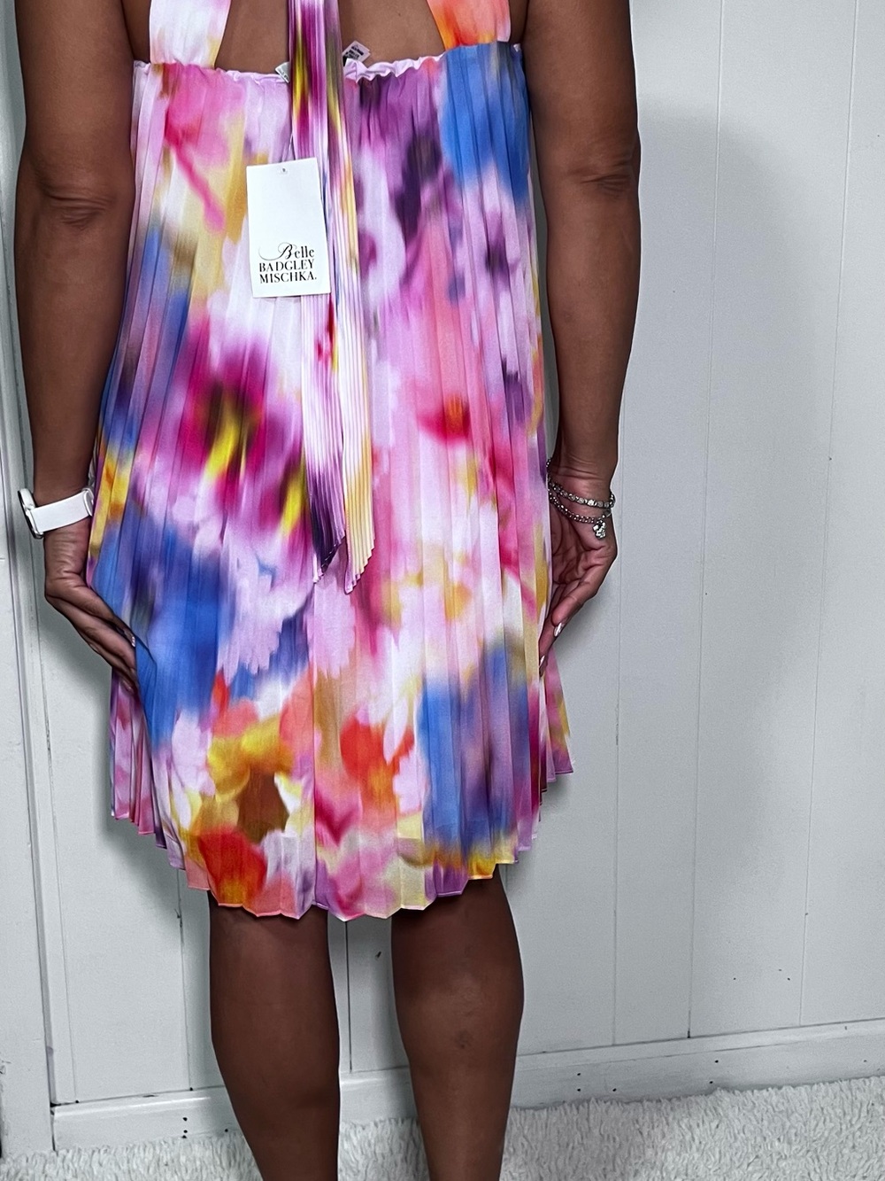 Badgley Mischka Multicolor Pleated Halter Mini Dress Medium 8-10